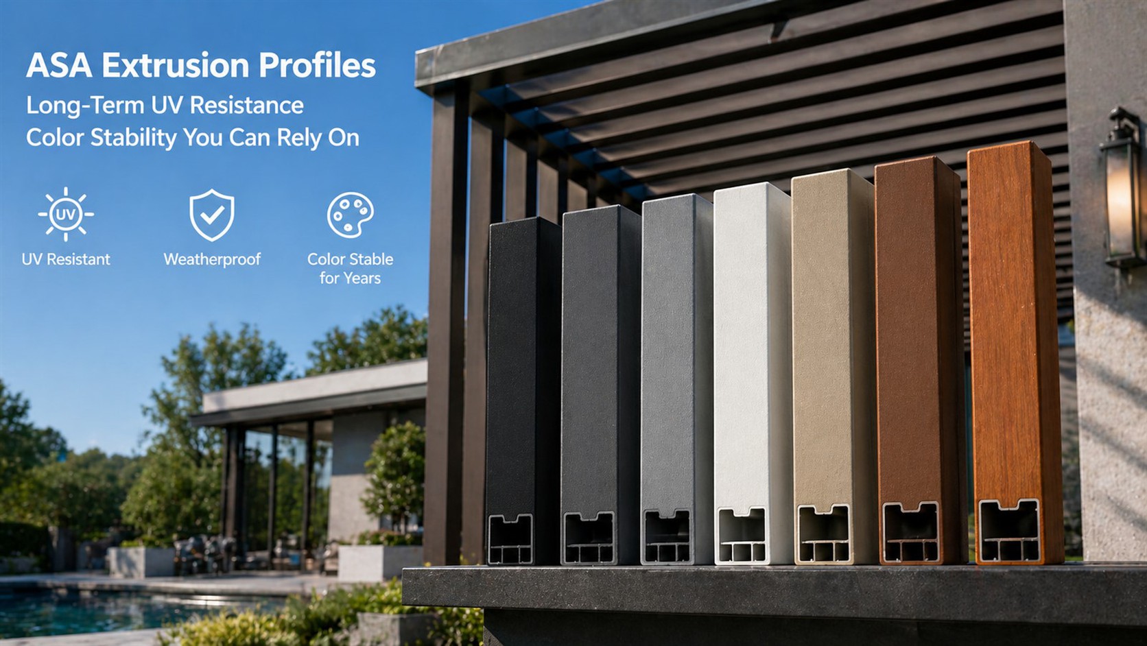 Outdoor ASA plastic extrusion profiles demonstrating long-term UV resistance and color stability in architectural applications Outdoor ASA plastic extrusion profiles demonstrating long-term UV resistance and color stability in architectural applications