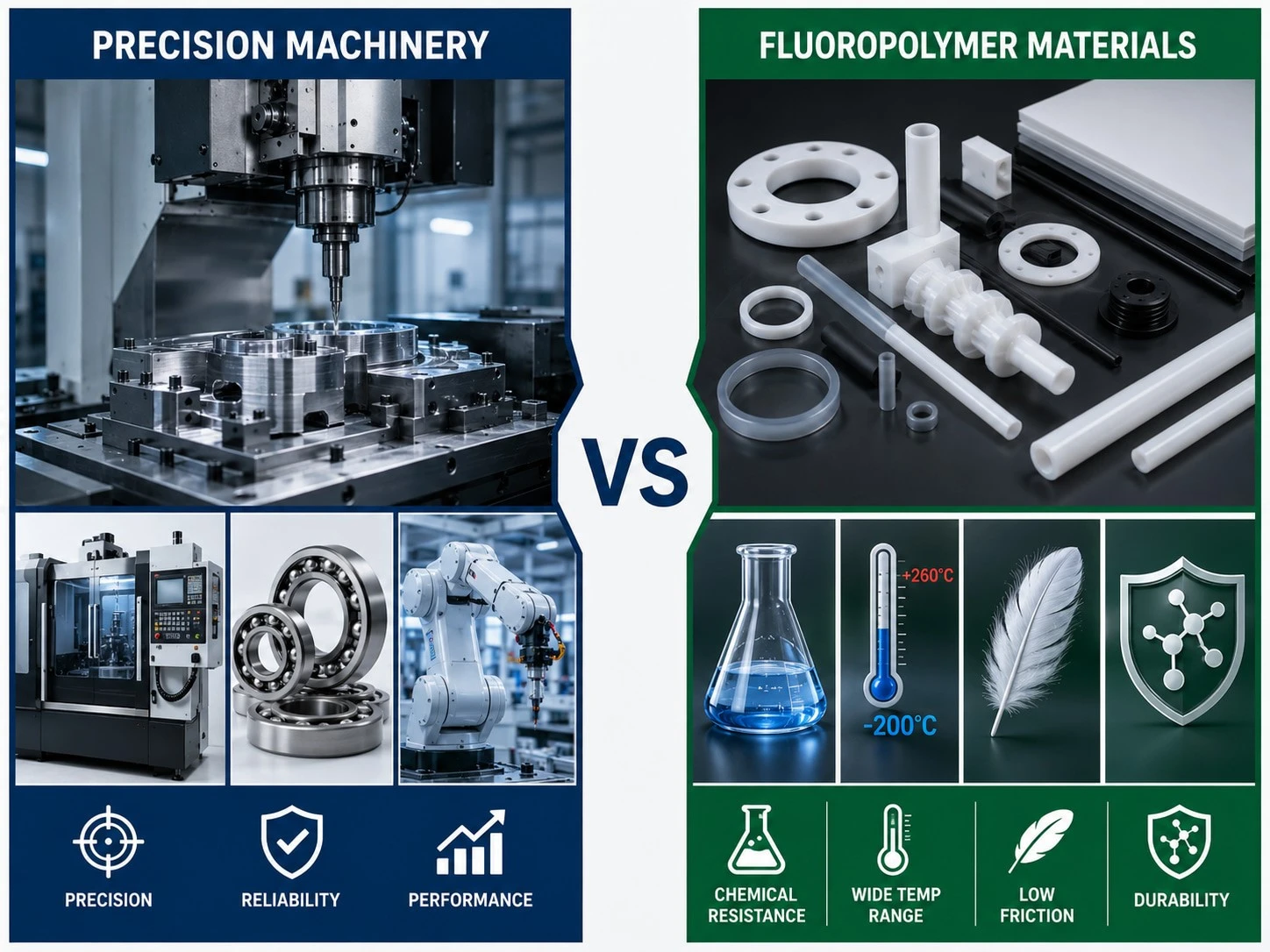 Industrial precision machinery and high-performance fluoropolymer materials comparison Industrial precision machinery and high-performance fluoropolymer materials comparison